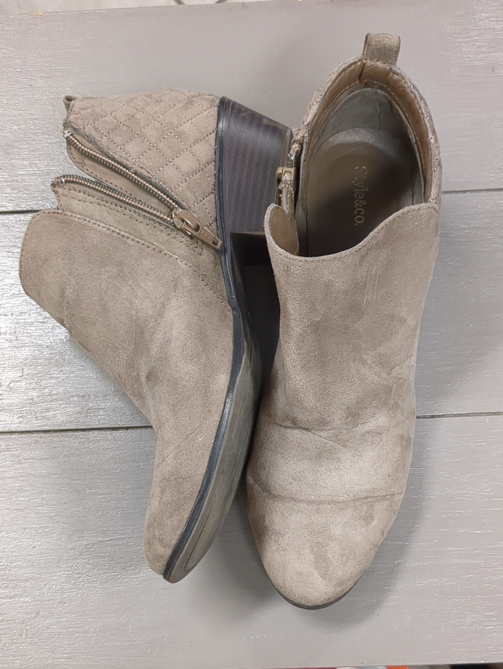 Style & Co. Quilted Taupe Suede Ankle Booties